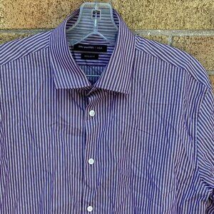 Vintage John Varvatos Striped Button Up Dress Shirt Size 16.5 White Purple